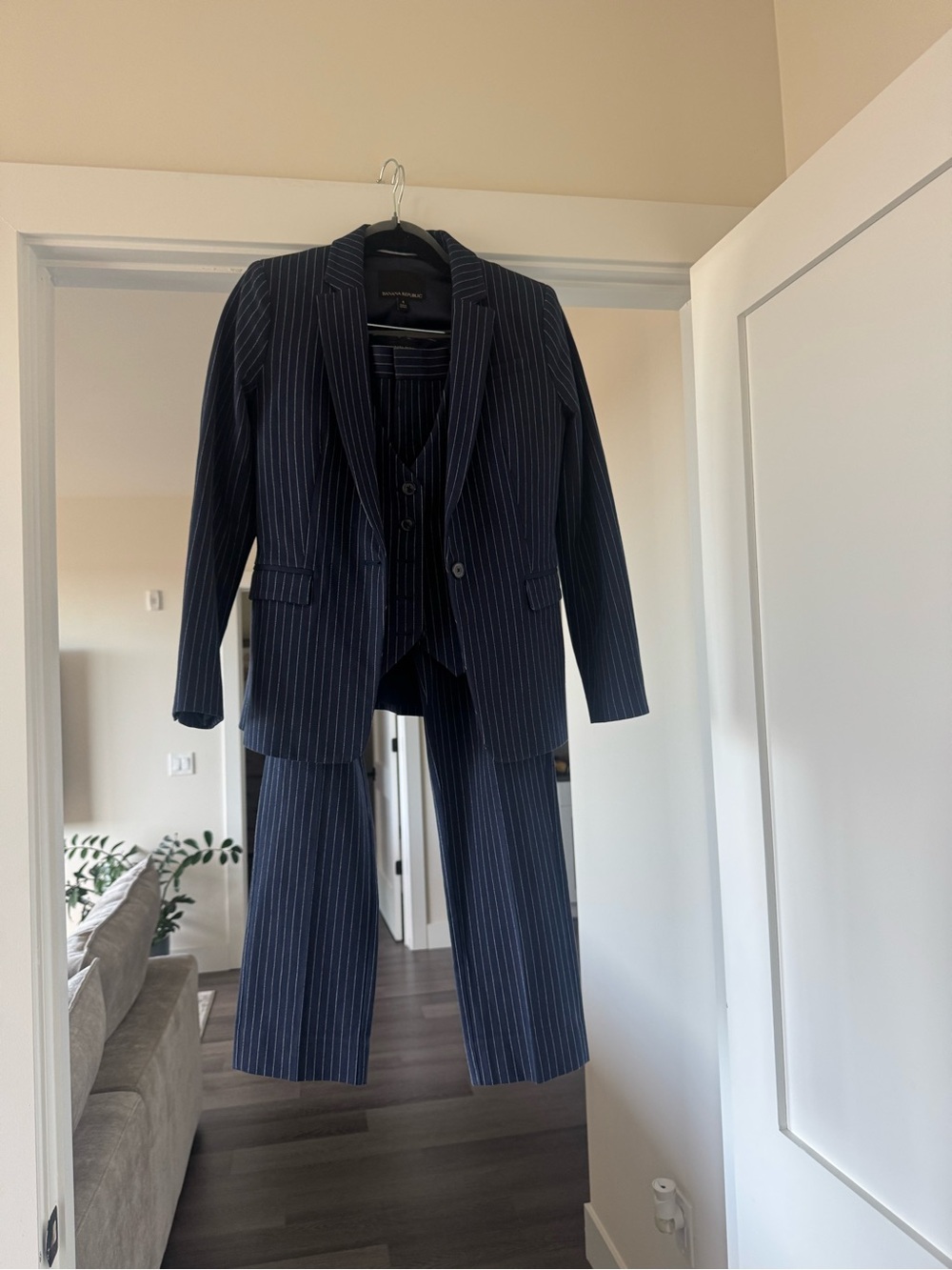 4-Piece Women’s Navy Pinstripe Suit Jacket & Vest Set